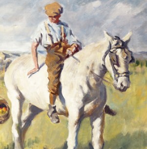 Picture of farmer's boy on a horse